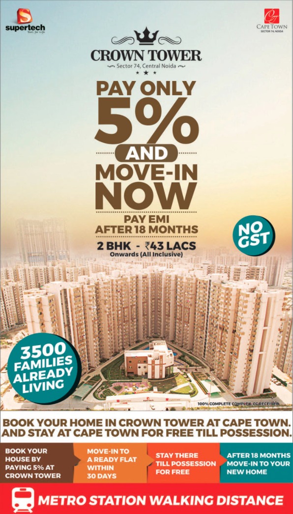 Pay only 5% and move in now at Supertech Crown Tower in Noida Update